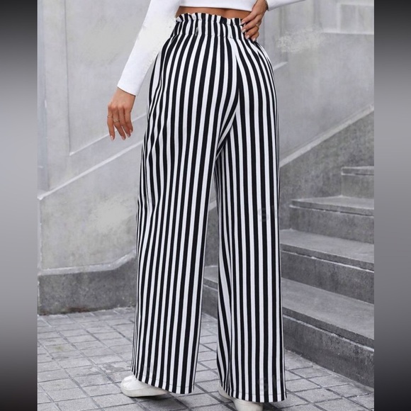 Classic High Waist Paper Bag Stripe Trouser Pants - Picture 2 of 2